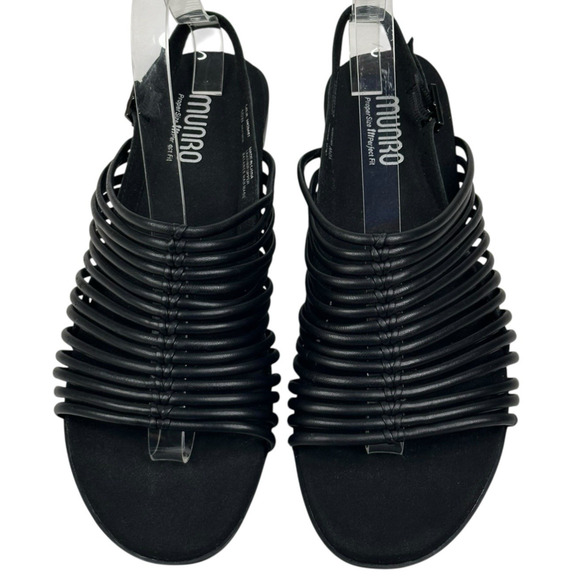 Munro Celia Slingback Sandal Black Leather Tubular Straps Womens 10W New $175 - Picture 2 of 8